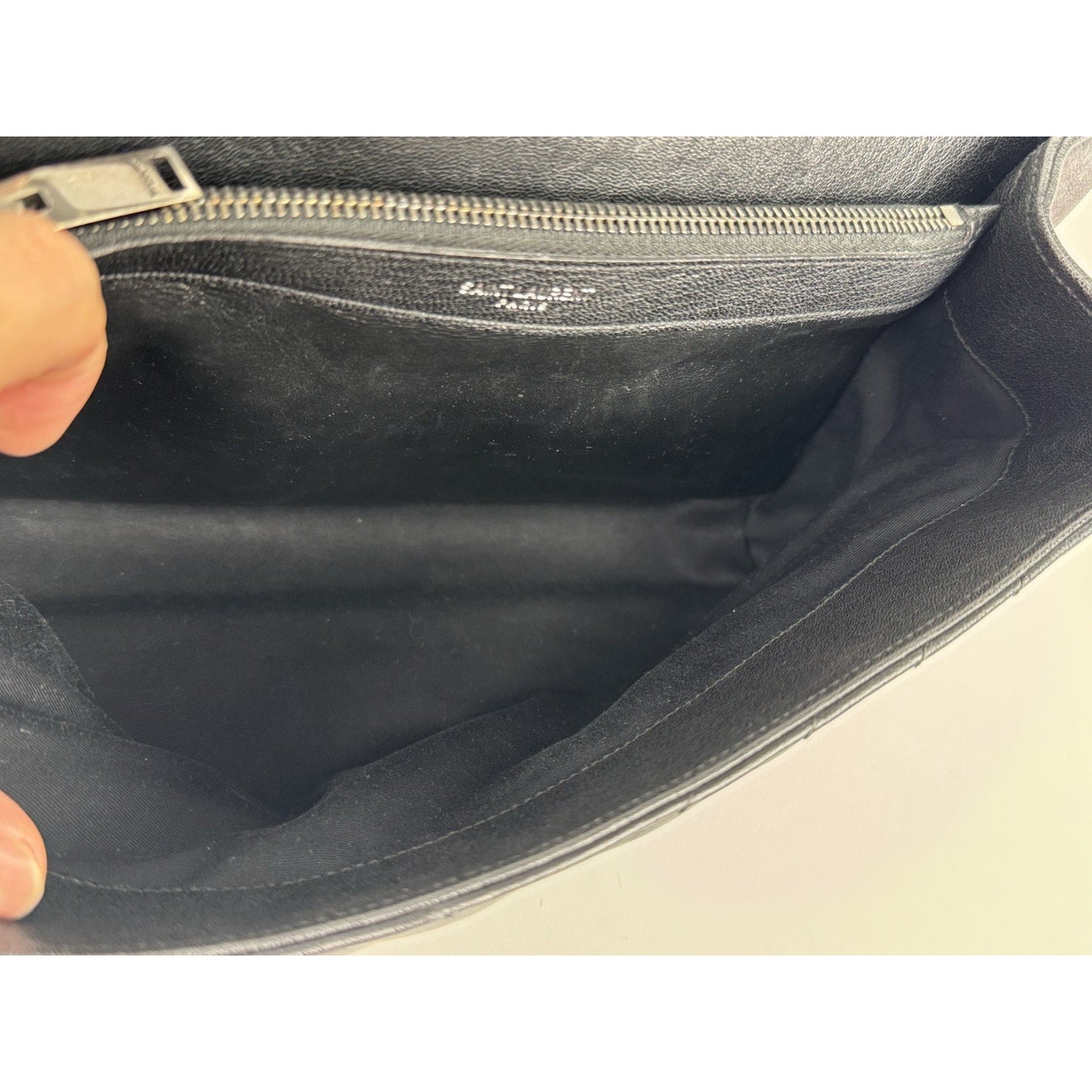 Saint Laurent Large College Satchel Black Chevron Leather Silver Hardware C5