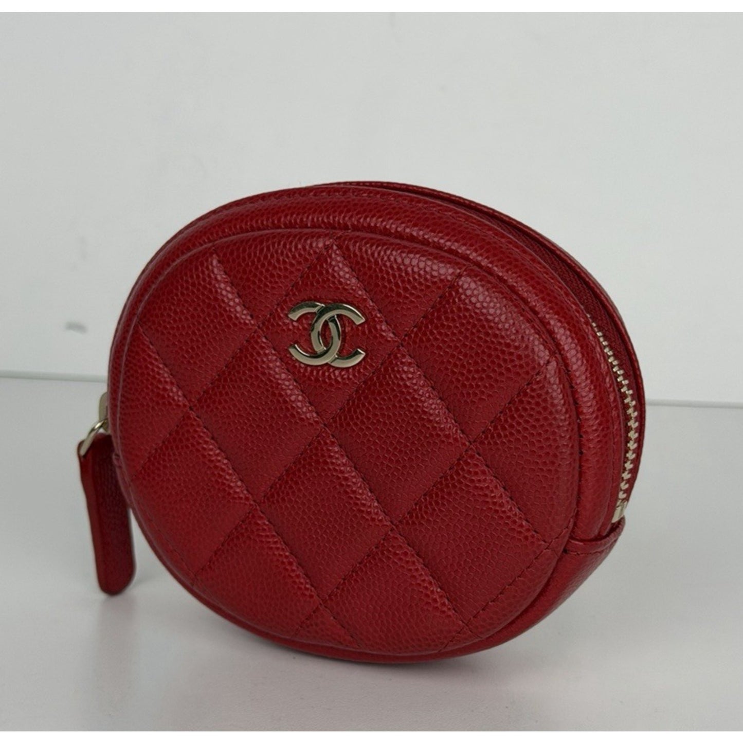 Chanel Round Coin Purse Red Quilted Caviar Leather & Gold-tone Hardware 2019 K2