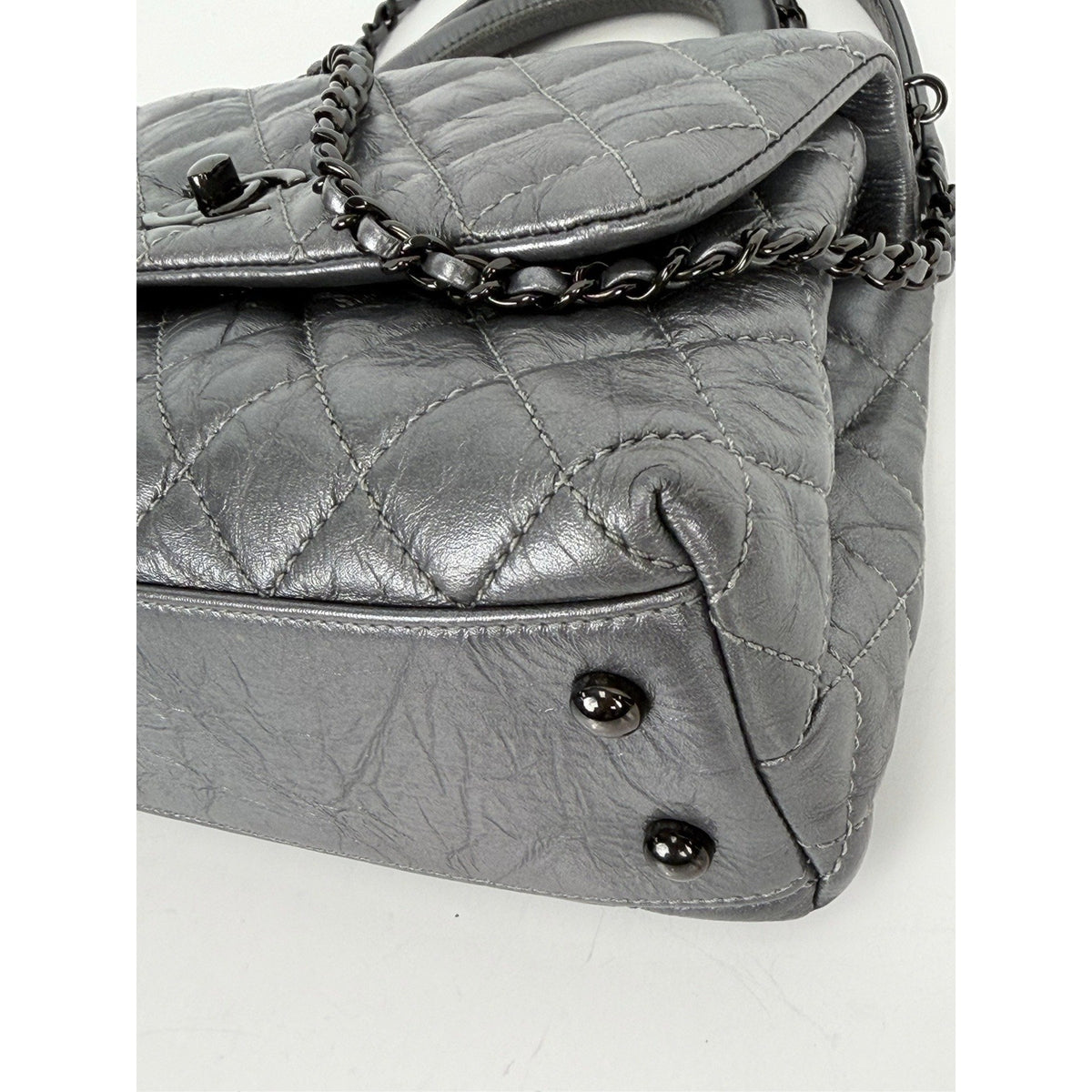 Chanel Coco Handle Flap Bag Small in Charcoal Gray Aged Calfskin Leather 2019 C4