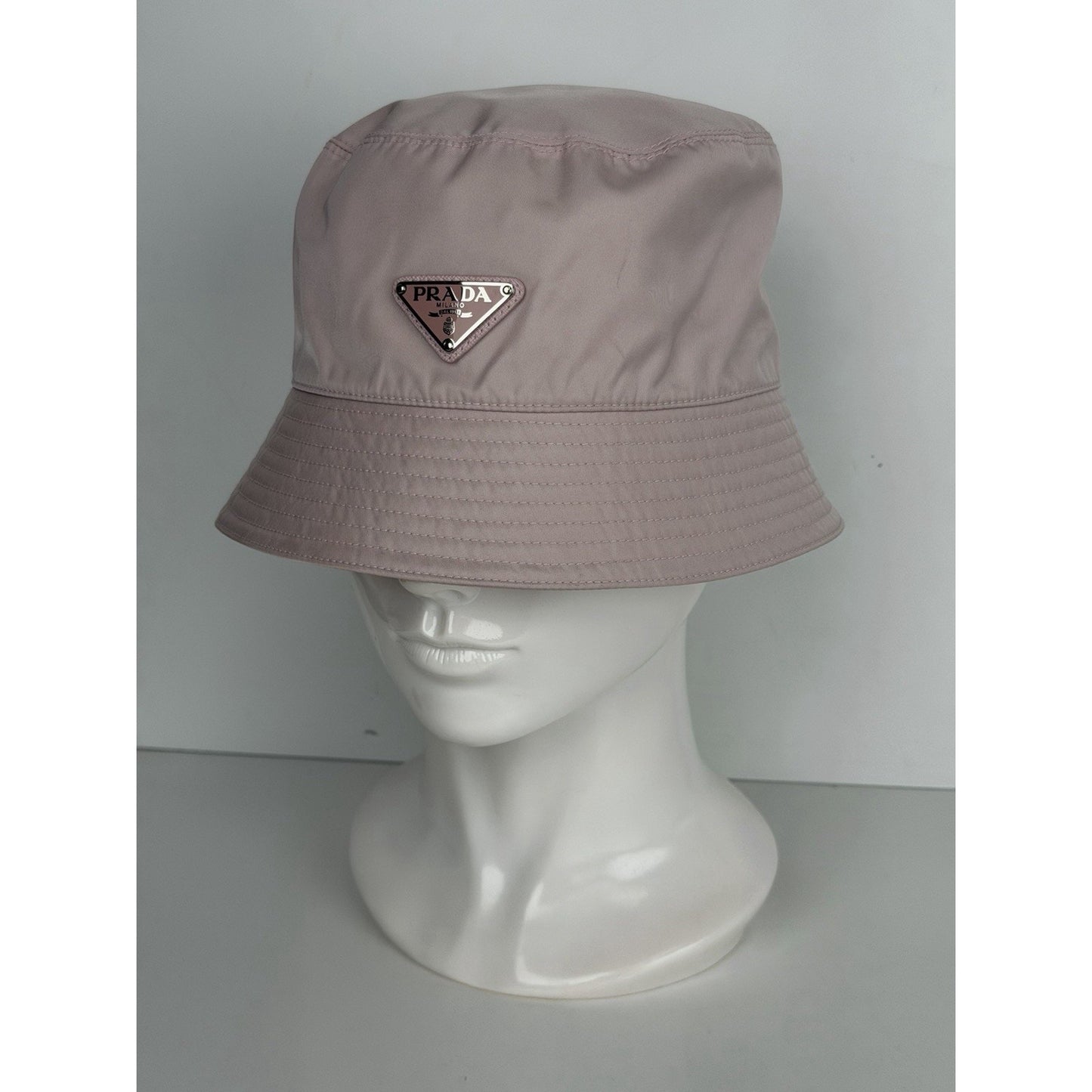 Prada Re-Nylon Bucket Hat L Pink & Metal Triangle Logo K3