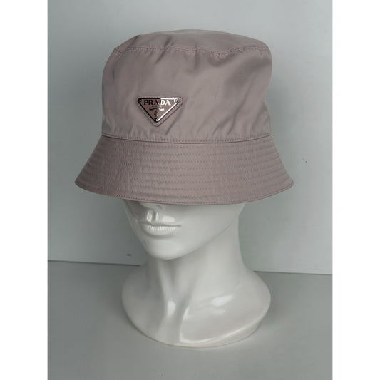 Prada Re-Nylon Bucket Hat L Pink & Metal Triangle Logo K3