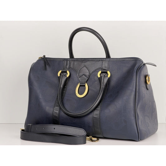 Christian Dior Trotter Boston 40 Bag Vintage in Navy Coated Canvas S