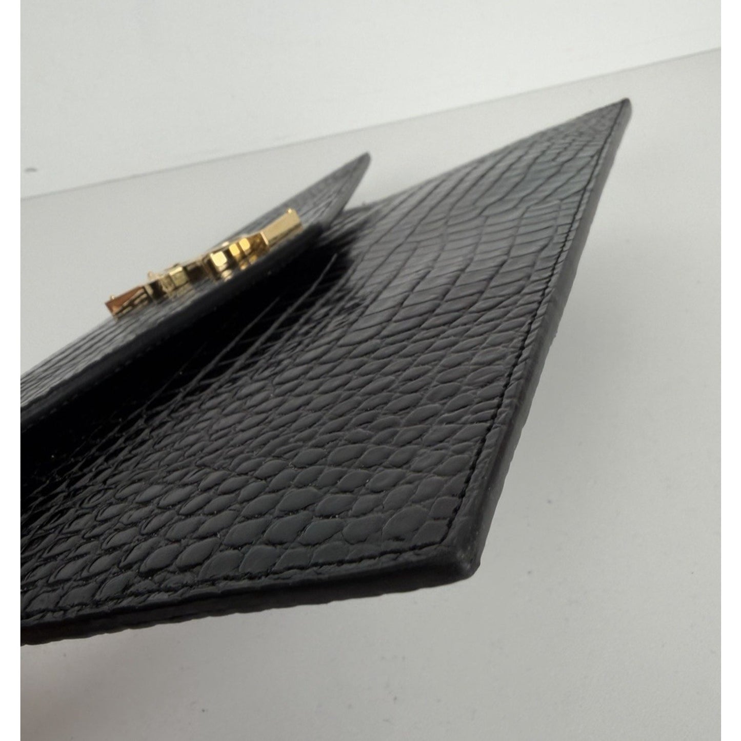 Saint Laurent Uptown Envelope Pouch Bag in Black Croc-Embossed Leather S15