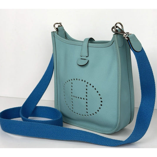 Hermes Evelyne TPM 16 Gen III Bag in Bleu Atoll and Canvas Shoulder Strap 2017D1