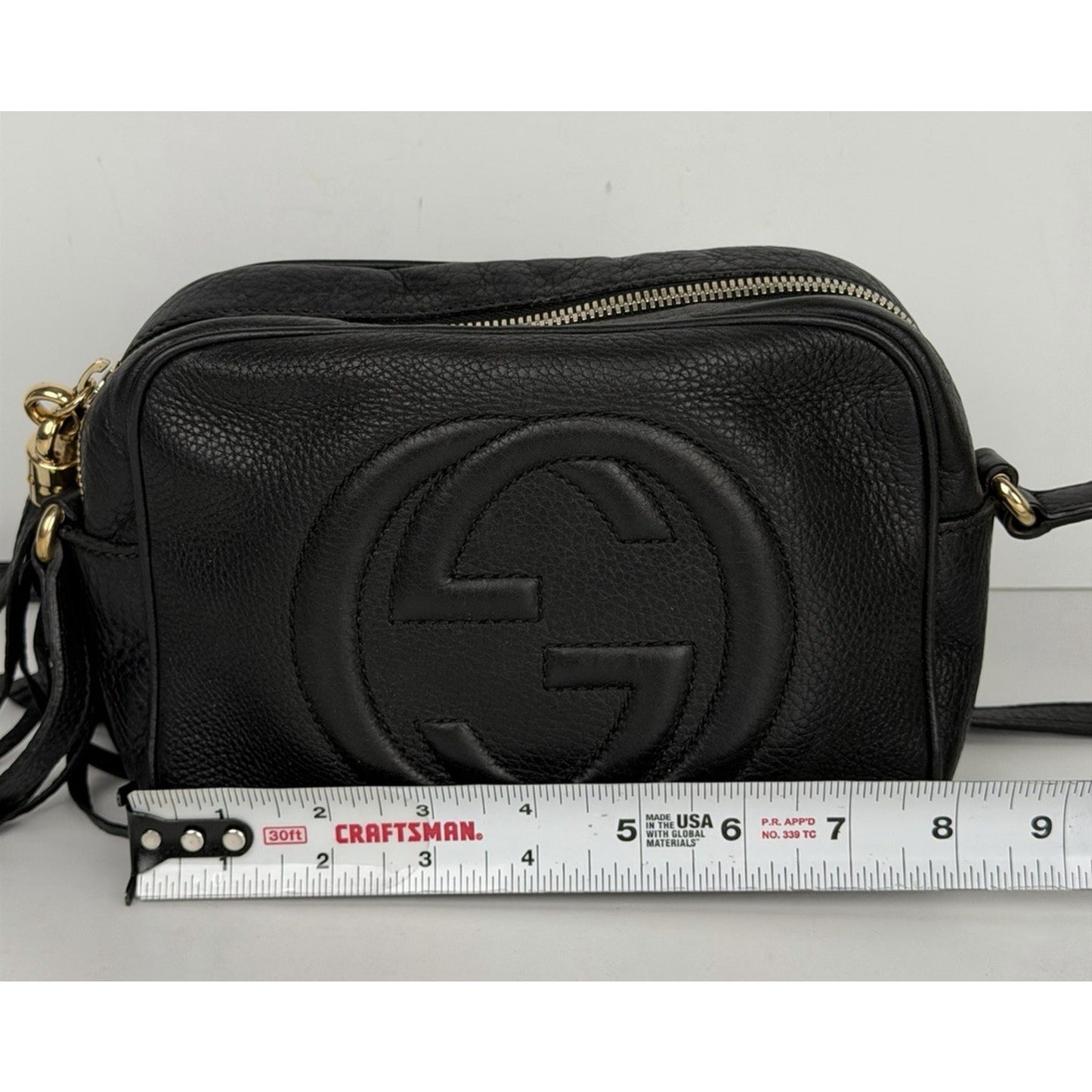 Gucci Soho Small Disco Shoulder Bag in Black Pebbled Calfskin Leather S19