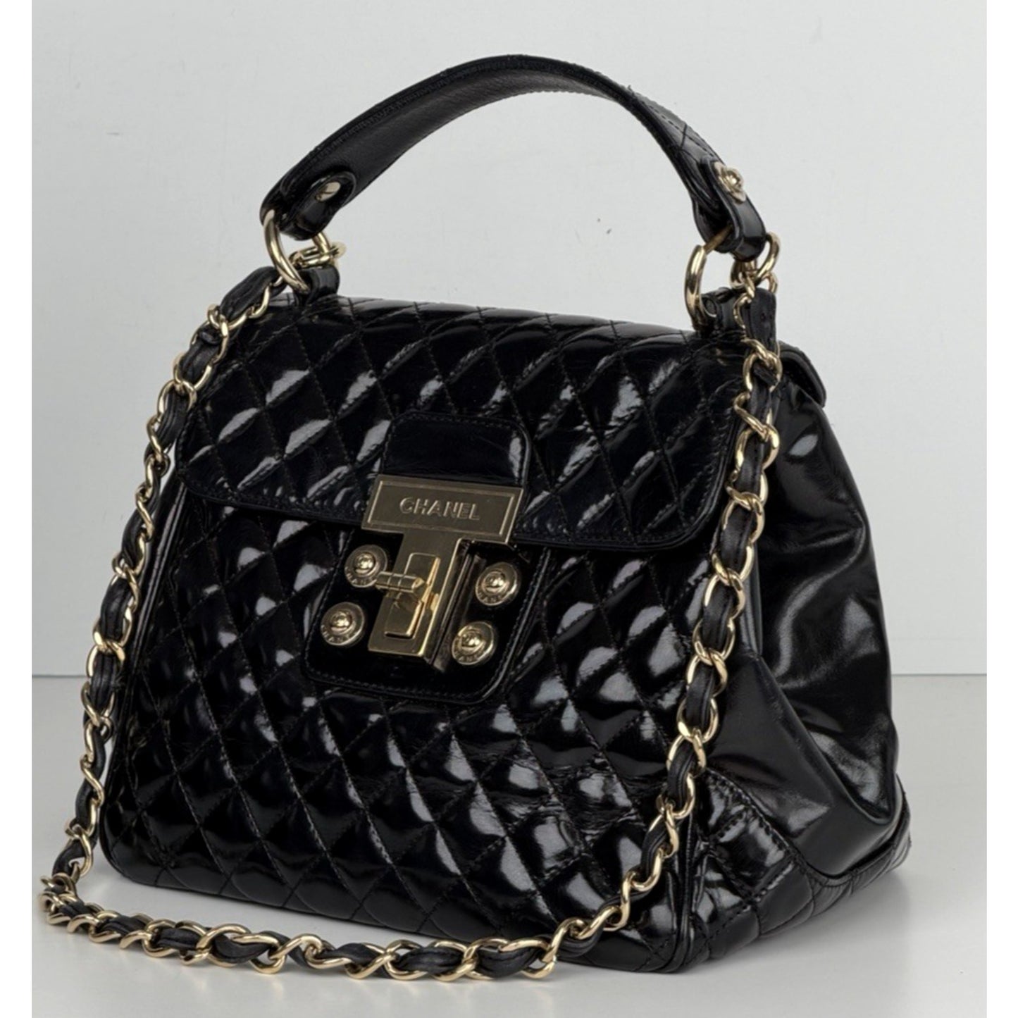 Chanel Mademoiselle Kelly Flap Bag in Black Quilted Patent Leather 2009 B5