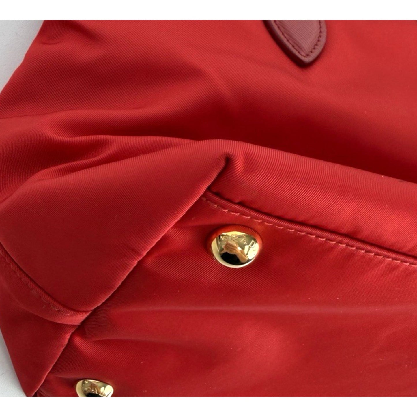 Prada Tessuto Nylon Medium Tote Bag in Red with Saffiano Leather Trim S11