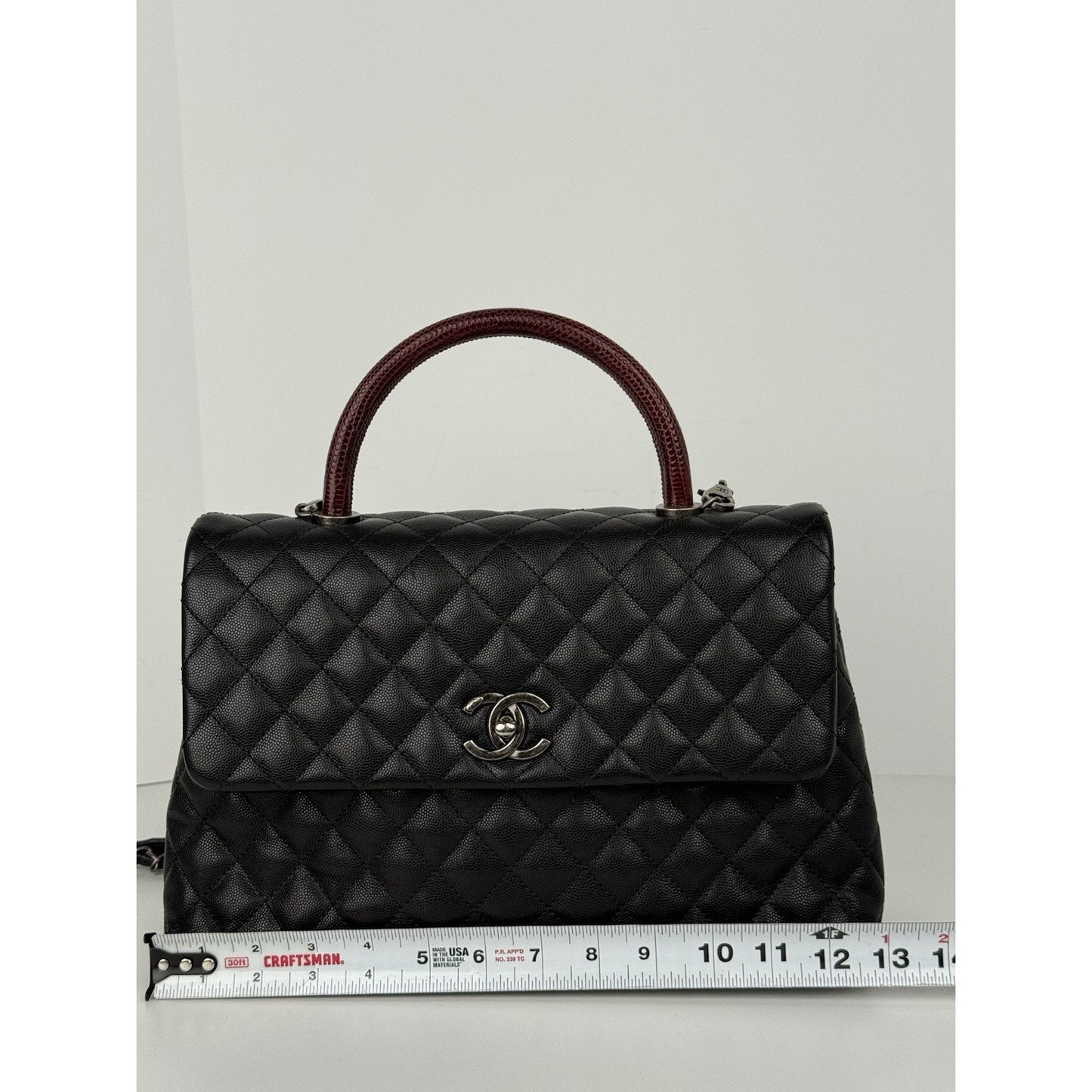 Chanel Caviar Lizard Quilted Larg Coco Handle Flap Black Top Handle Shoulder Bag
