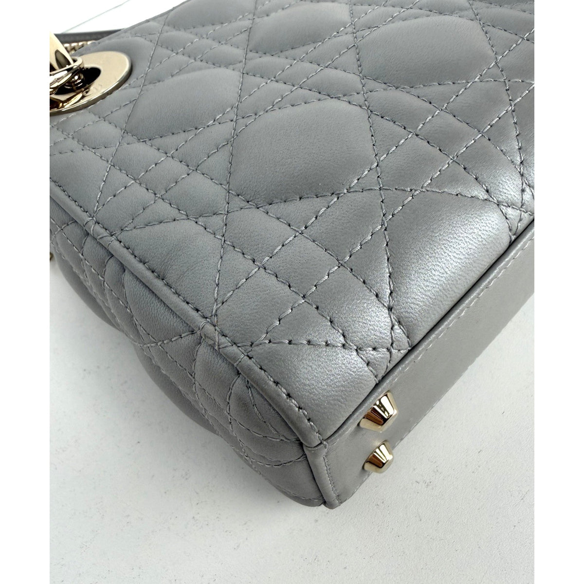 Christian Dior Mini Top Handle Bag in Gray Quilted Lambskin Leather 2020 U2