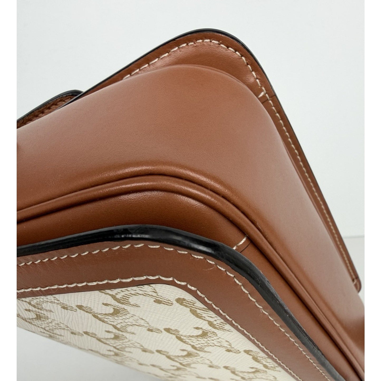 Celine Teen Triomphe Bag in Brown and White Triomphe Canvas and Calfskin S11