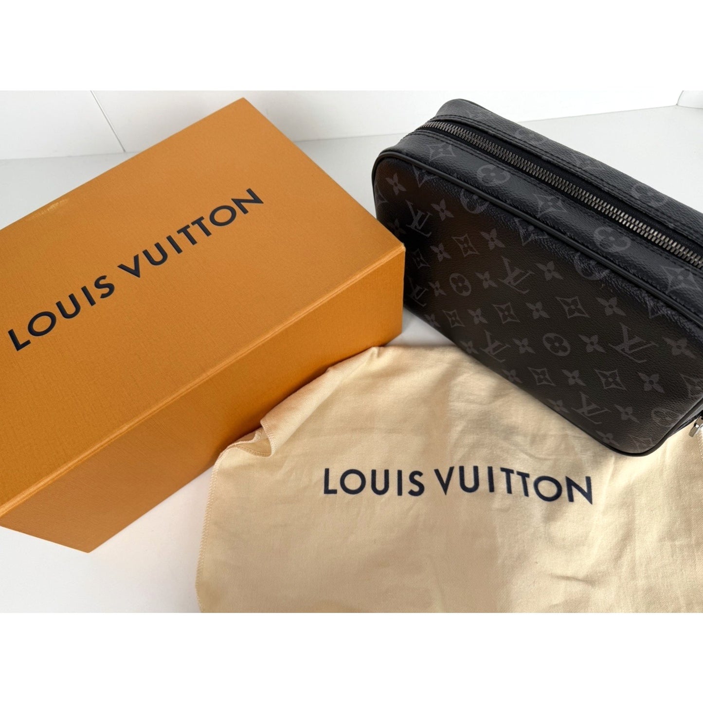 Louis Vuitton Monogram Eclipse Toilet GM Pouch Bag in Black Coated Canvas NFC S