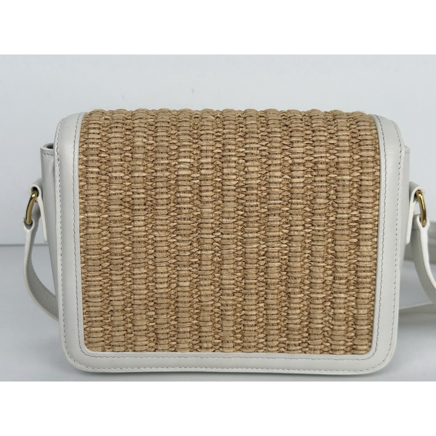 Celine Teen Triomphe Shoulder Bag in Natural Raffia White Calfskin Trim 2023 C2