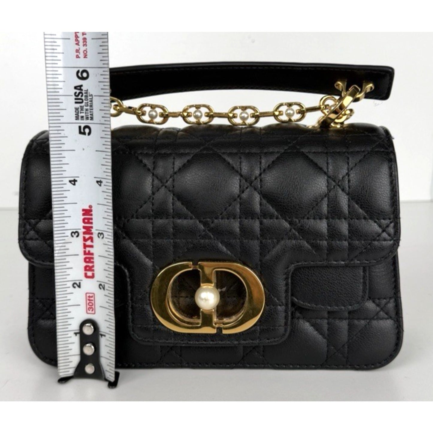 Dior Cannage Jolie Top Handle Small Bag in Black Calfskin with "CD" Clasp S-07