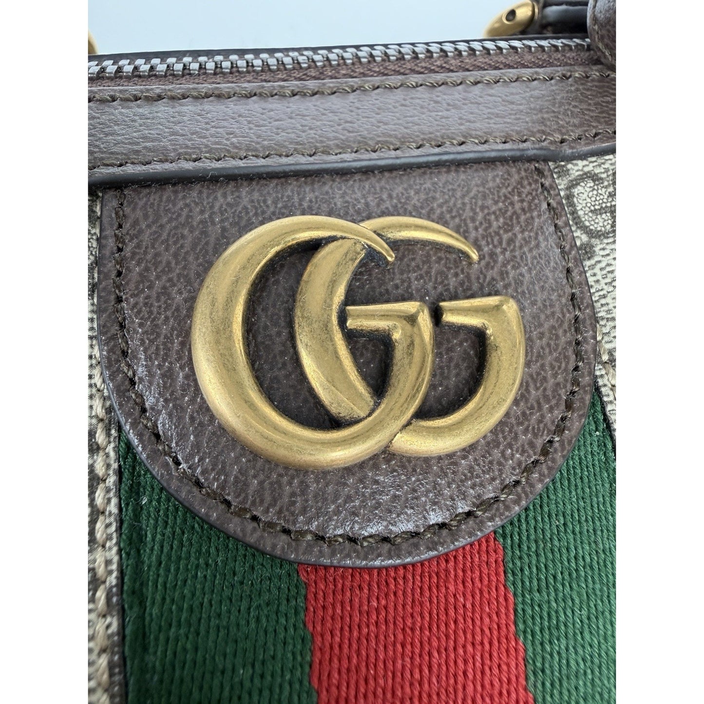 Gucci Savoy Medium Duffle Bag GG Supreme Canvas Brown Leather Trim