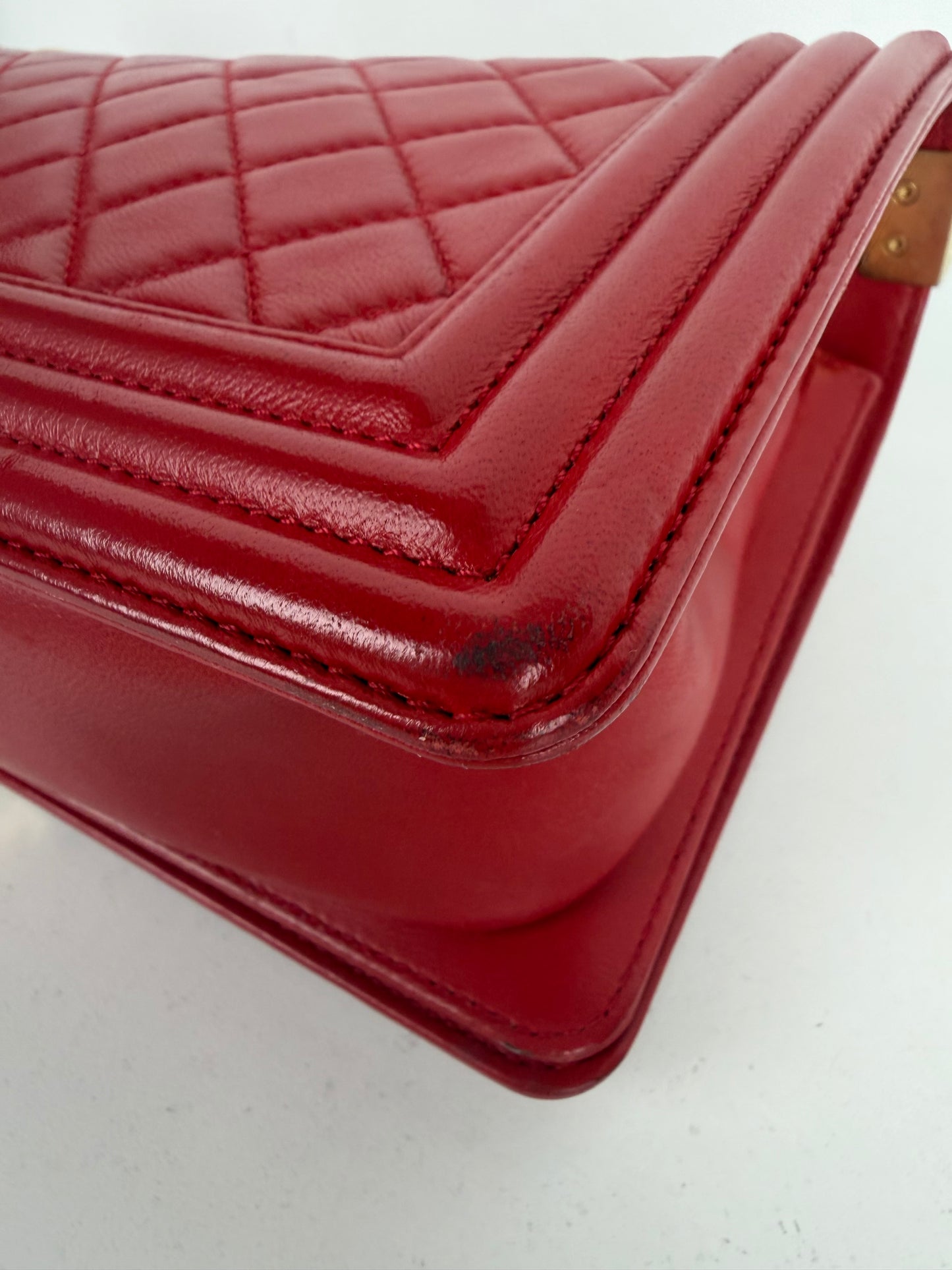 Chanel Boy Bag Medium in Red Lambskin Leather Gold Hardware 2015-2016 YE-8
