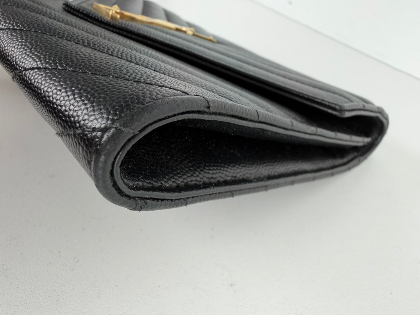 Saint Laurent Cassandre Envelope Wrist Bag in Black Quilted Grain De Poudre Leather YS-04