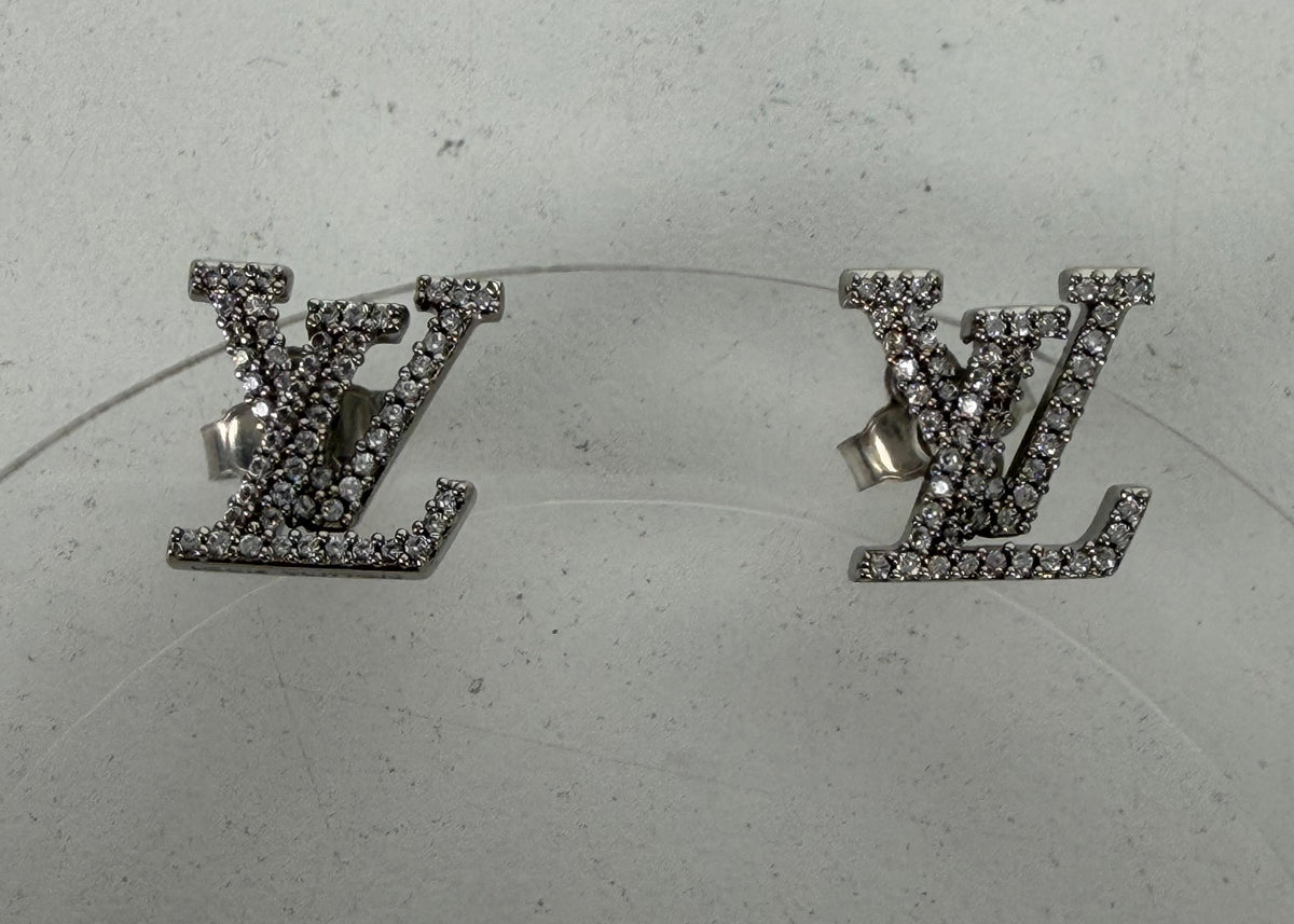 Louis Vuitton LV Iconic Earrings in Silver-Color Metal with Crystal Embellishments