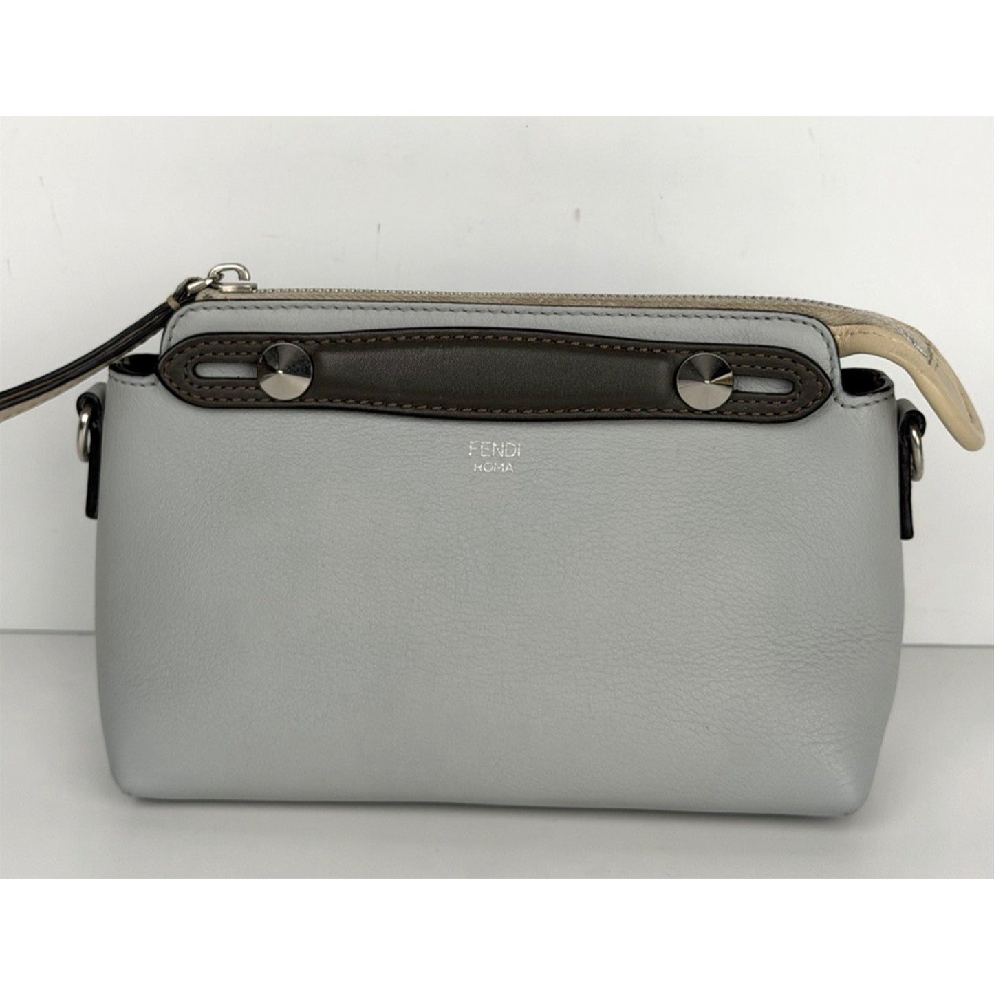 Fendi By The Way Handbag Mini Light Blue and Gray Leather with Etoupe DetailsS06
