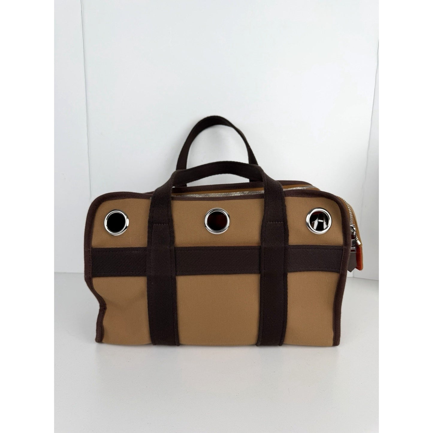 Hermes Toile Carrying Bag in Brown Breathable Canvas for Small Dogs 2022 E-4