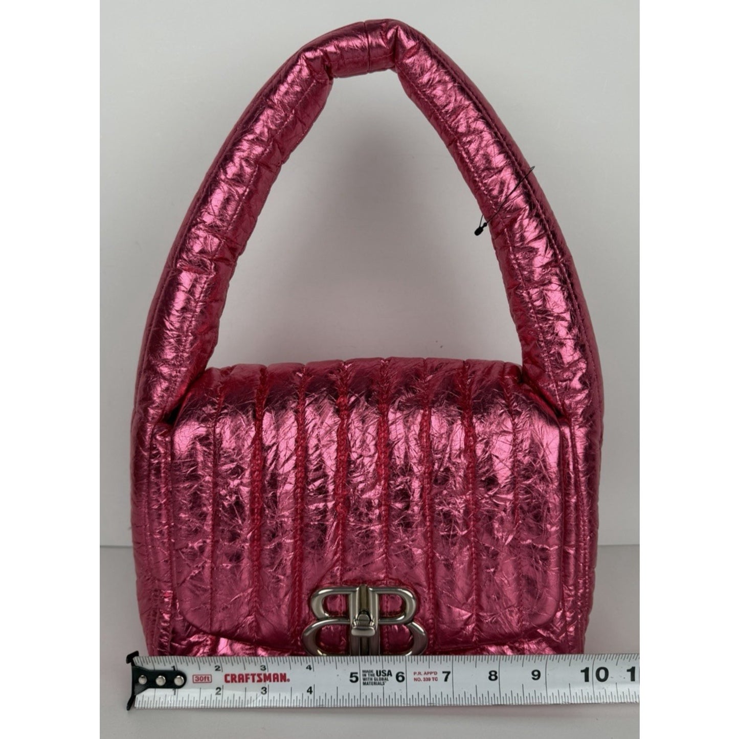 Balenciaga Monaco Small Sling Bag in Metallized Quilted Pink Calfskin E6