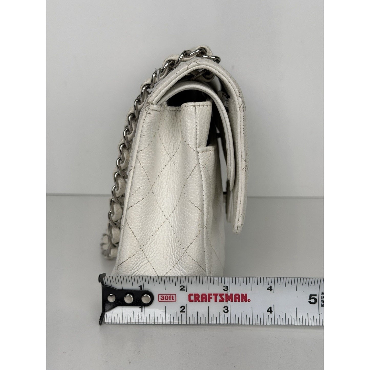 Chanel Classic Medium Double Flap Shoulder Bag in White Caviar Leather 2005-2006 B1