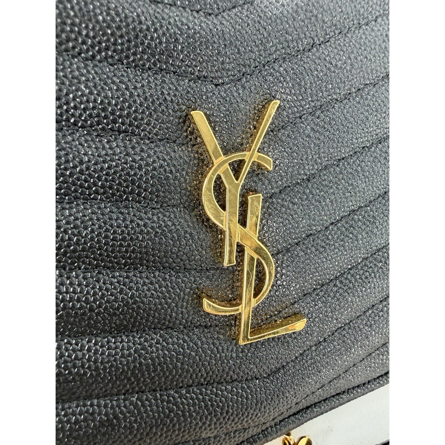 Saint Laurent Lou Camera Bag Mini in Black Quilted Grain De Poudre Leather S-01