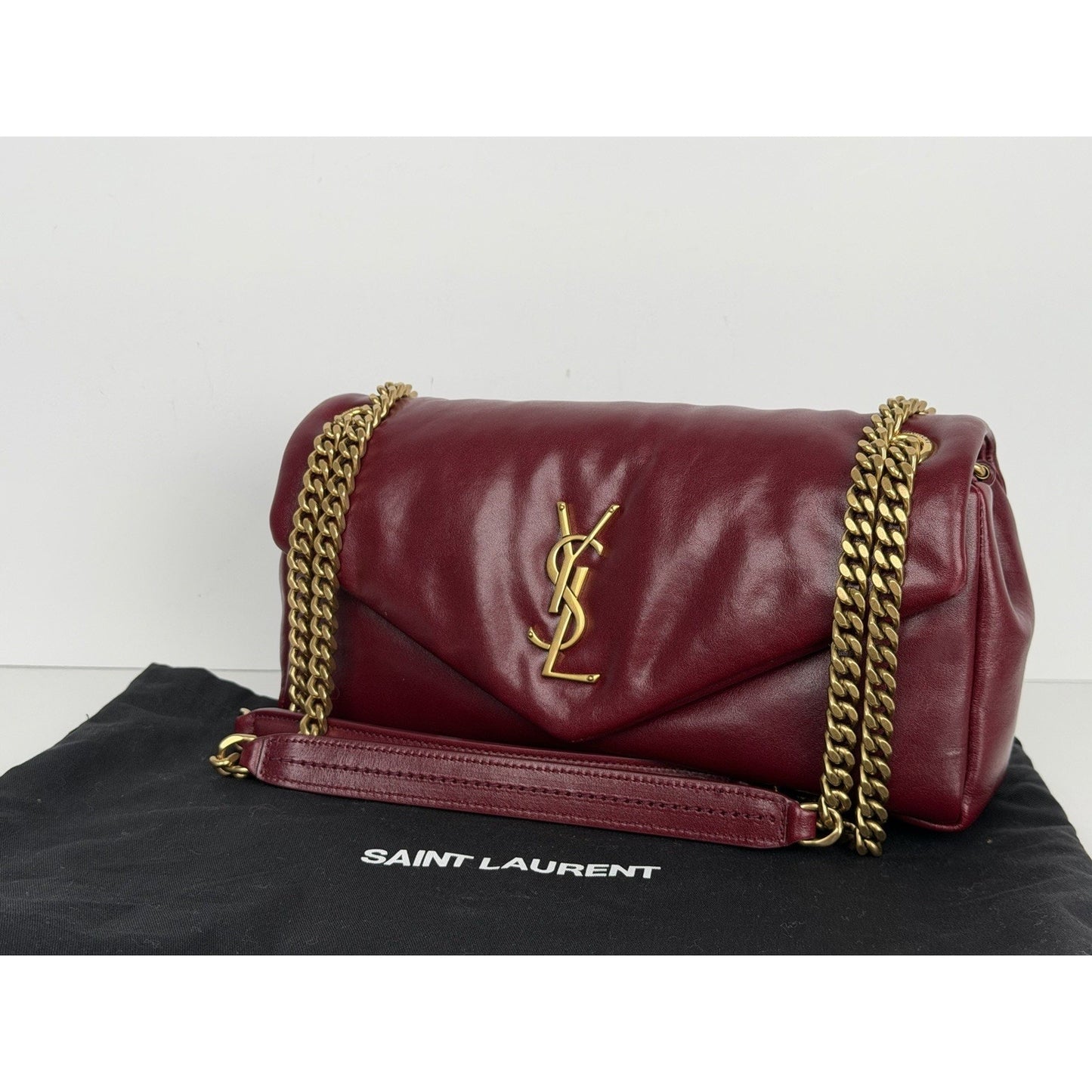 Saint Laurent Calypso Small Shoulder Bag in Bordeaux Red Smooth Padded LeatherD6
