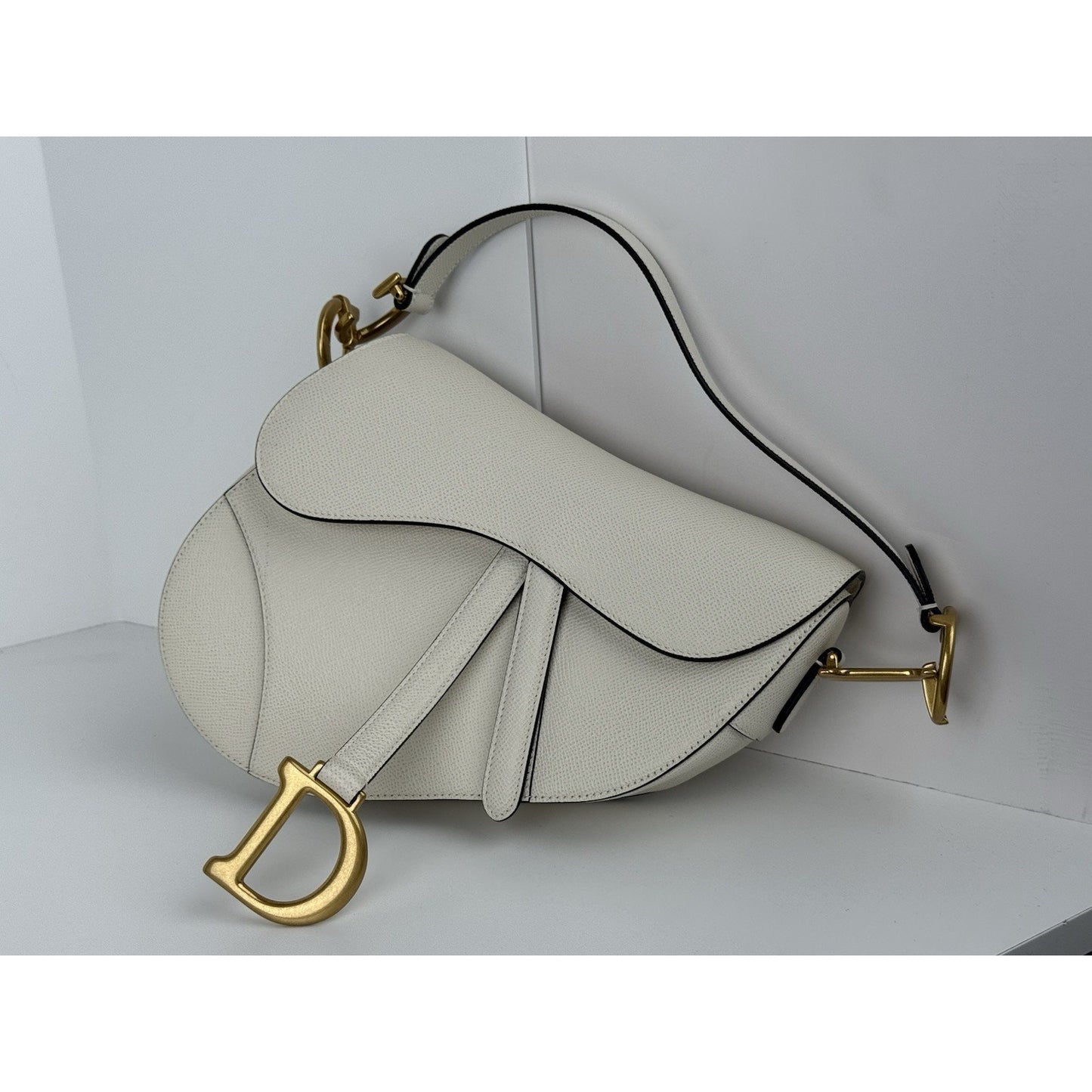 Christian Dior Medium Saddle White Leather Shoulder Bag