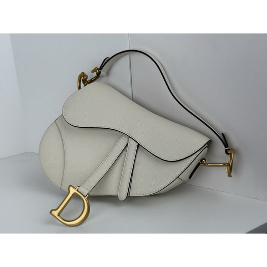 Christian Dior Medium Saddle White Leather Shoulder Bag