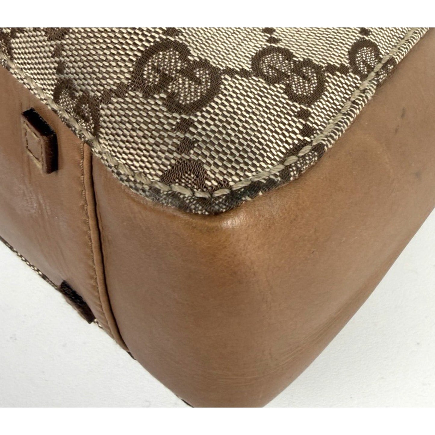 Gucci Vintage GG Canvas Tote Bag in GG Canvas with Leather Trim S