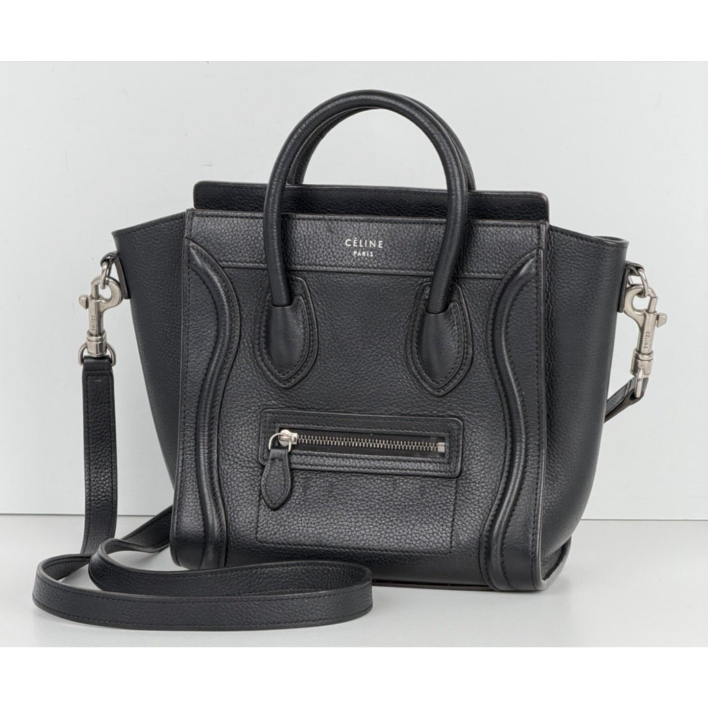 Celine Nano Luggage Bag in Black Structured Calfskin Leather S07