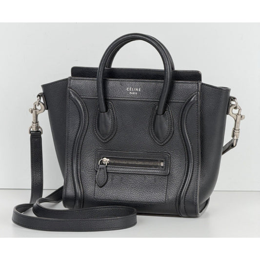 Celine Nano Luggage Bag in Black Structured Calfskin Leather S07