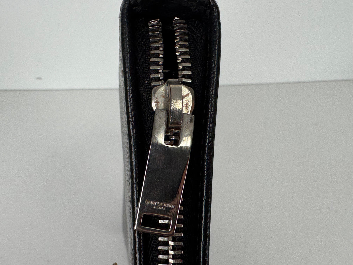 Saint Laurent Zip Around Wallet in Black Grain de Poudre Embossed Leather K3