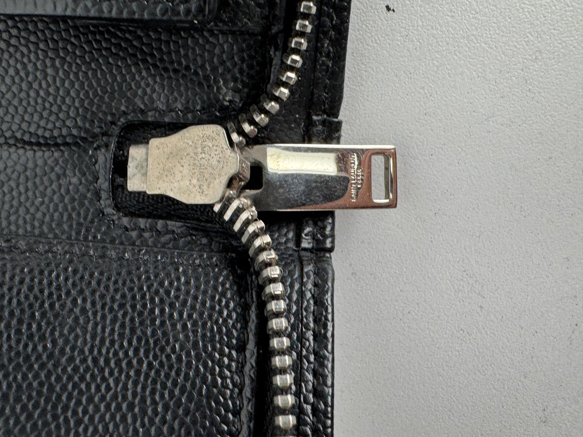Saint Laurent Zip Around Wallet in Black Grain de Poudre Embossed Leather K3