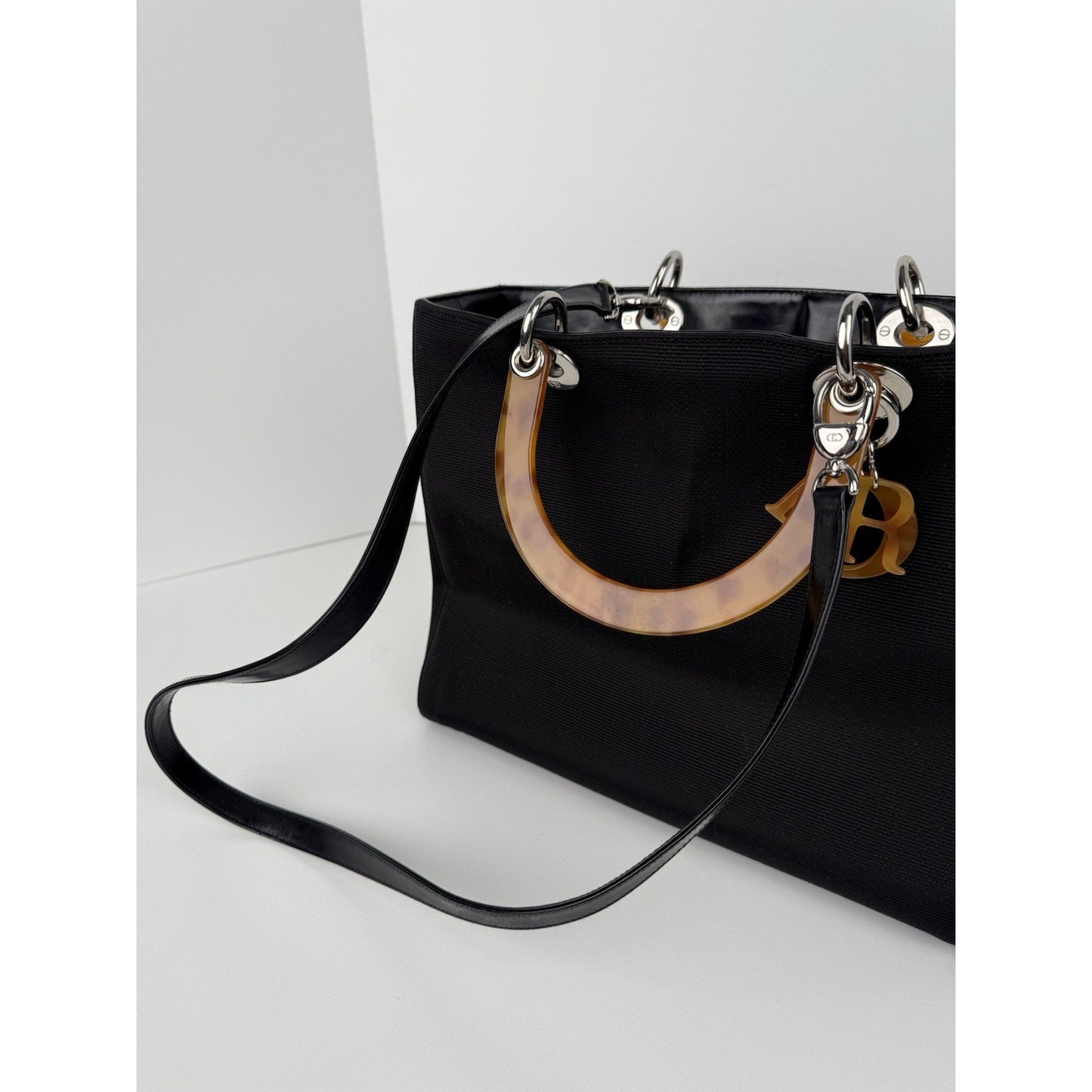Christian Dior Large Lady Dior Tote in Canvas with Amber Handles