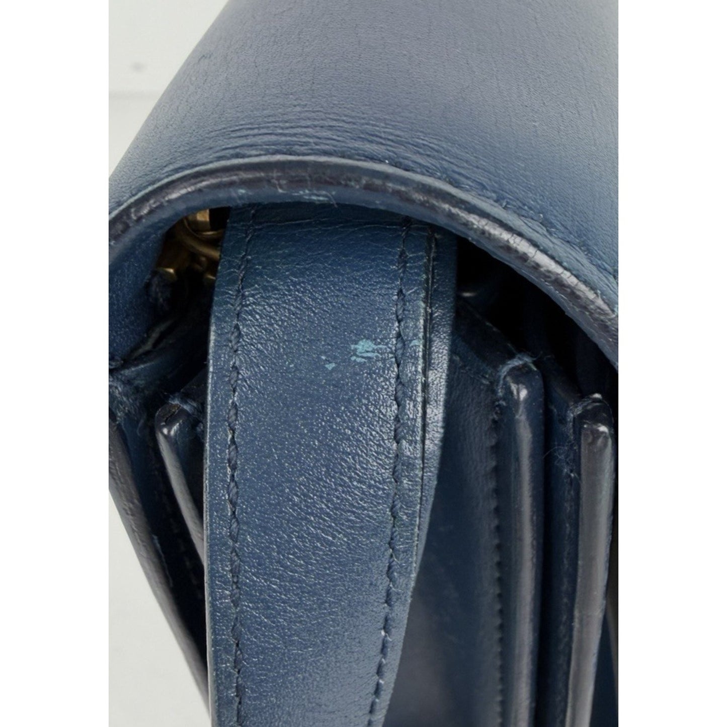 Celine Classic Box Bag Medium Blue Calfskin Leather Gold-Tone Hardware R1