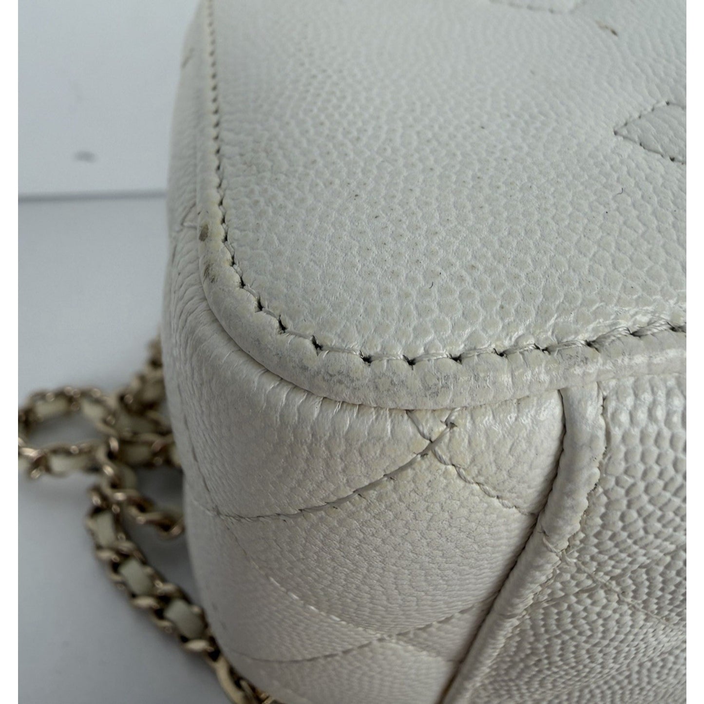 Chanel Vanity Case with Chain Small White Quilted Leather & Diamond Pattern D4