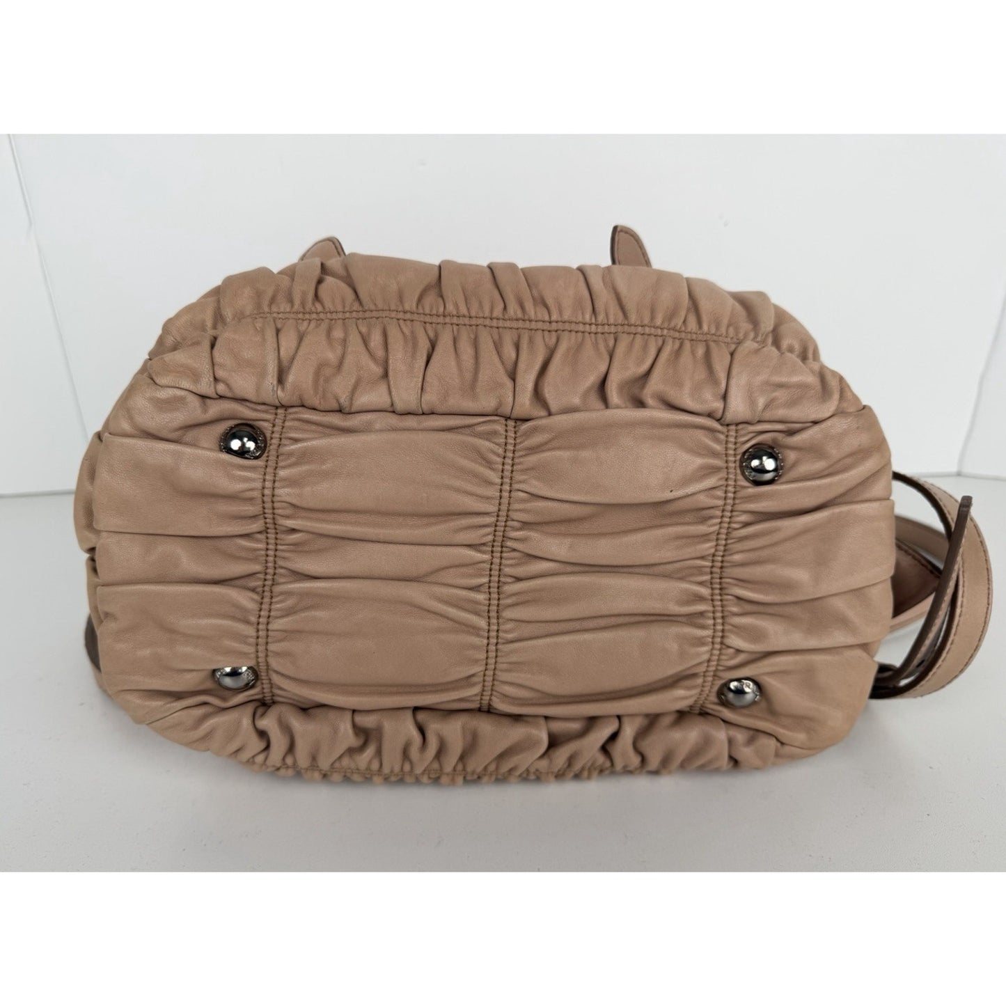 Prada Nappa Gaufre Satchel Bag in Beige Pleated Leather S-19