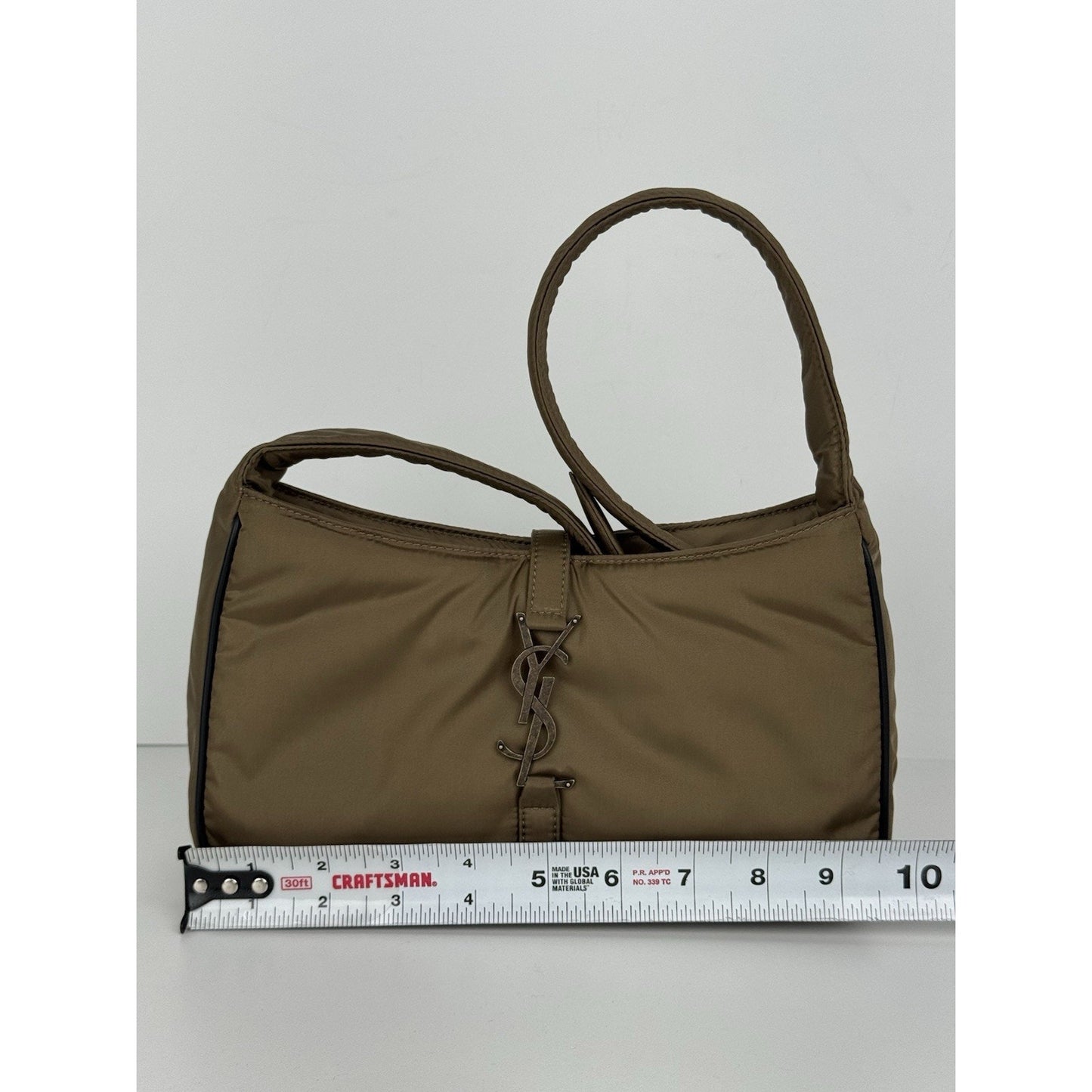 Saint Laurent Le 5 À 7 Hobo Bag Green Econyl Nylon with Bronze Hardware C-6