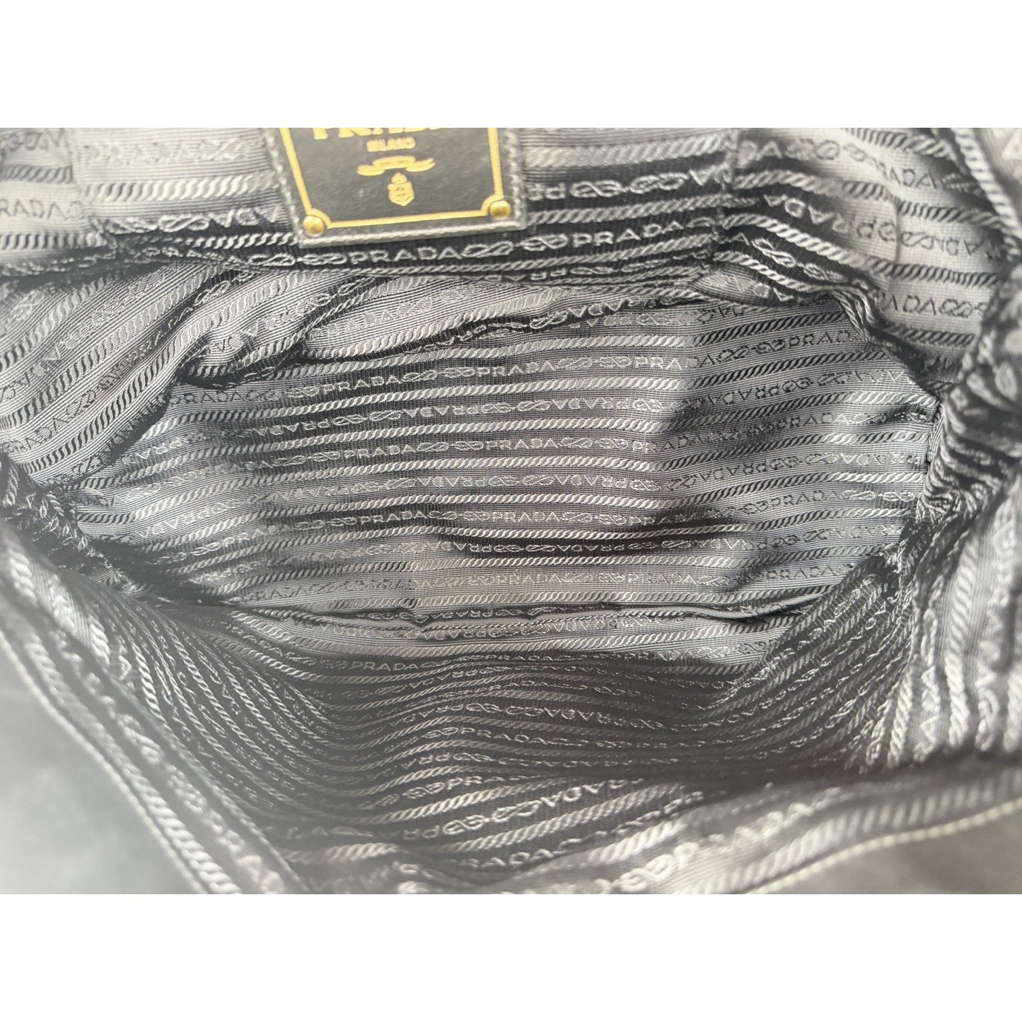 Prada Tessuto Tote Bag in Black Nylon with Gold Hardware Buckle Accents S
