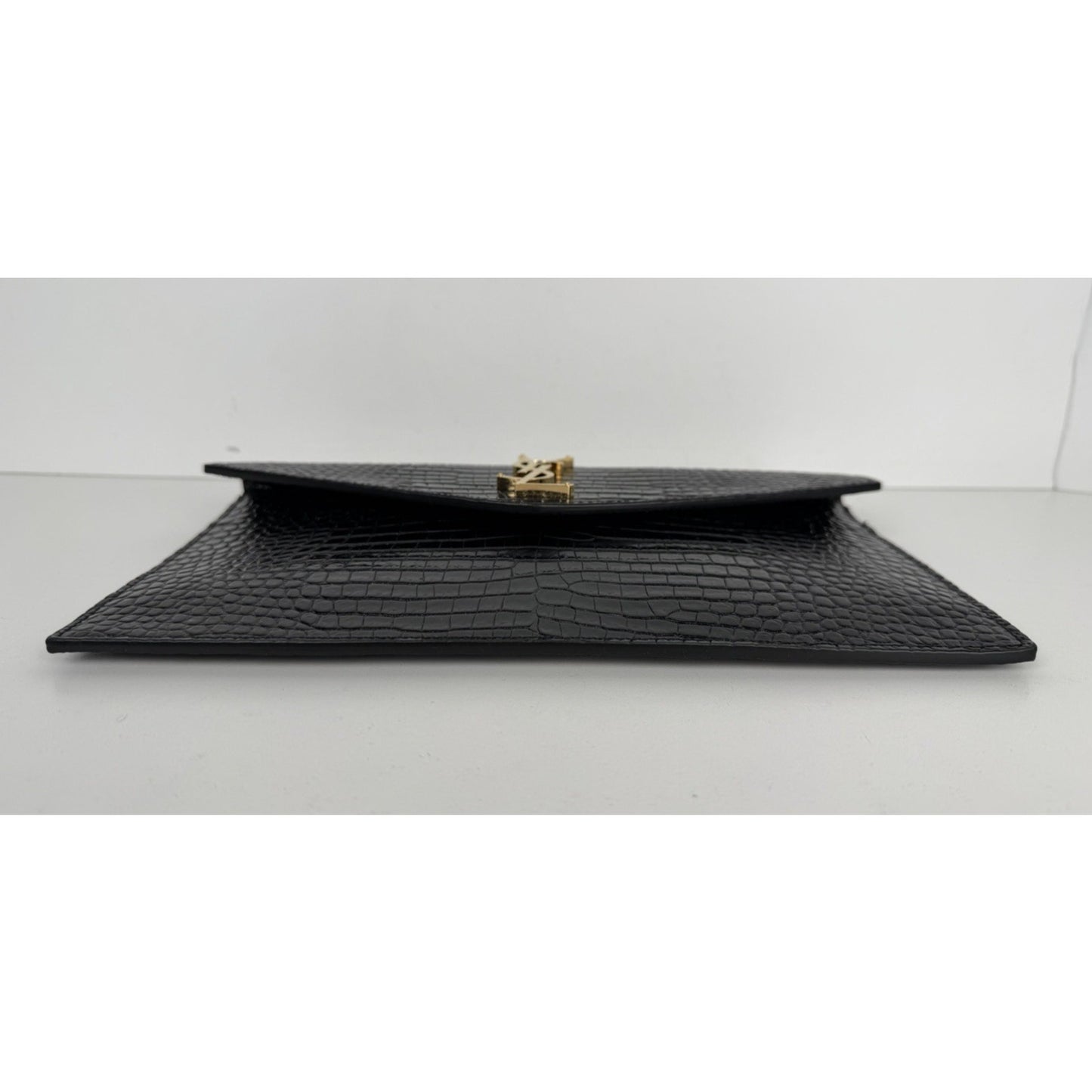 Saint Laurent Uptown Envelope Pouch Bag in Black Croc-Embossed Leather S15