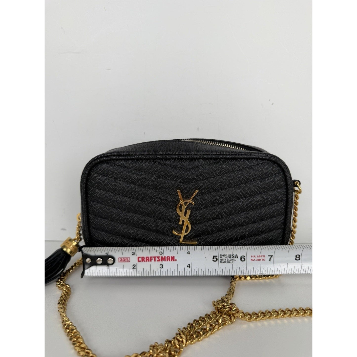 Saint Laurent Lou Camera Bag Mini in Black Quilted Grain De Poudre Leather S-01