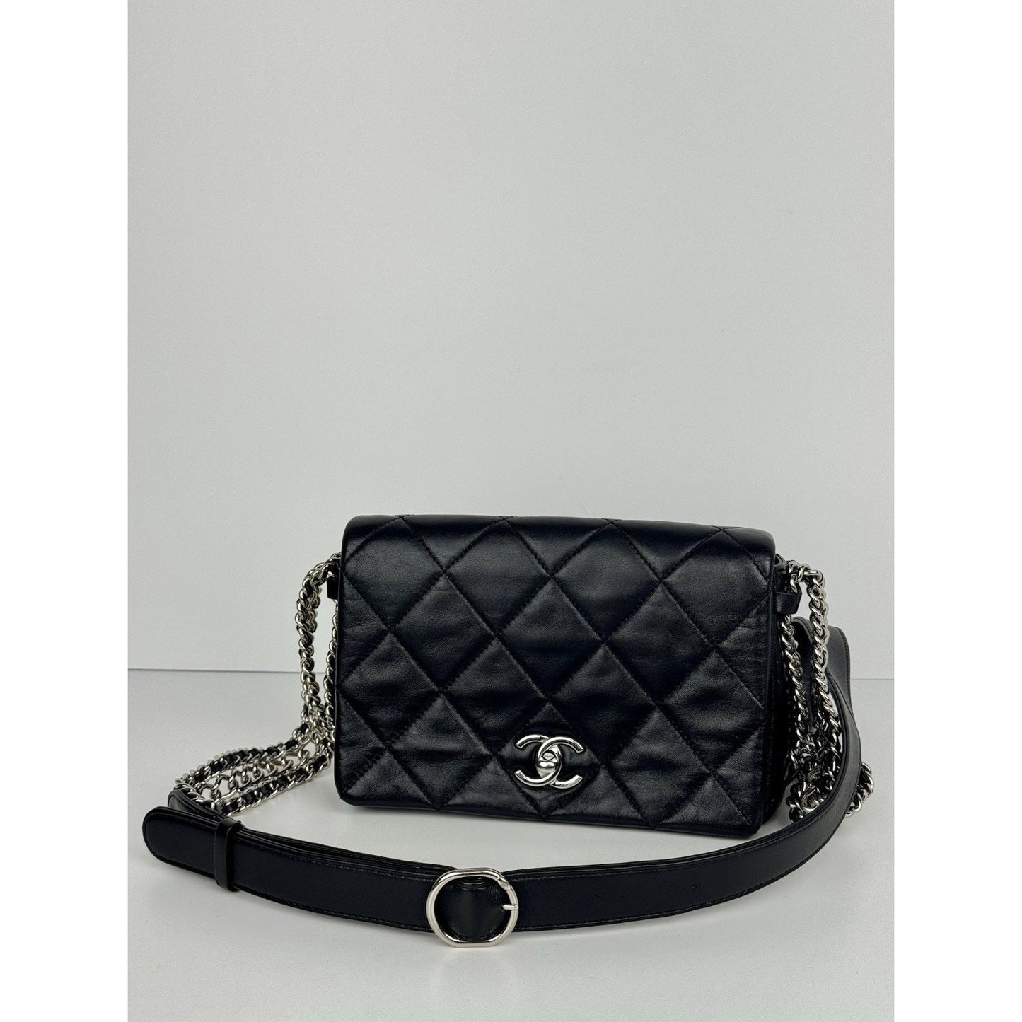 Chanel Chain Rows Flap Bag Black Leather