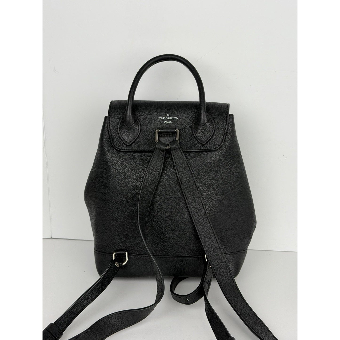 Louis Vuitton Lockme Backpack Black Grained Calfskin Leather Silver-Tone Lock S