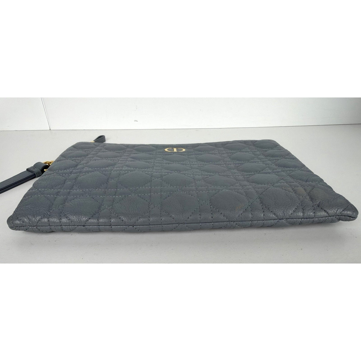 Christian Dior Caro Large Pouch Clutch Bag in Blue Quilted Calfskin Leather S03