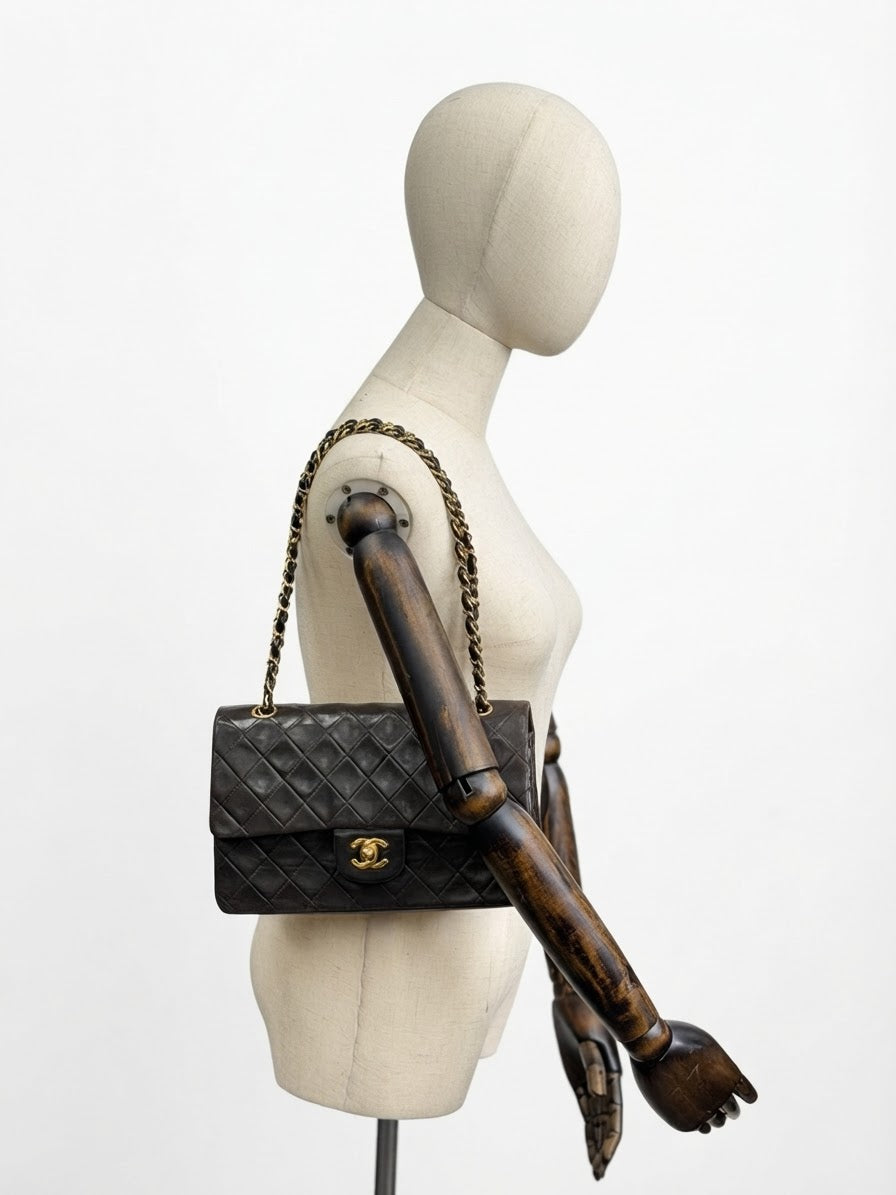 Chanel Classic Double Flap Bag Medium Vintage in Dark Brown Leather 1994-1996 YE-5