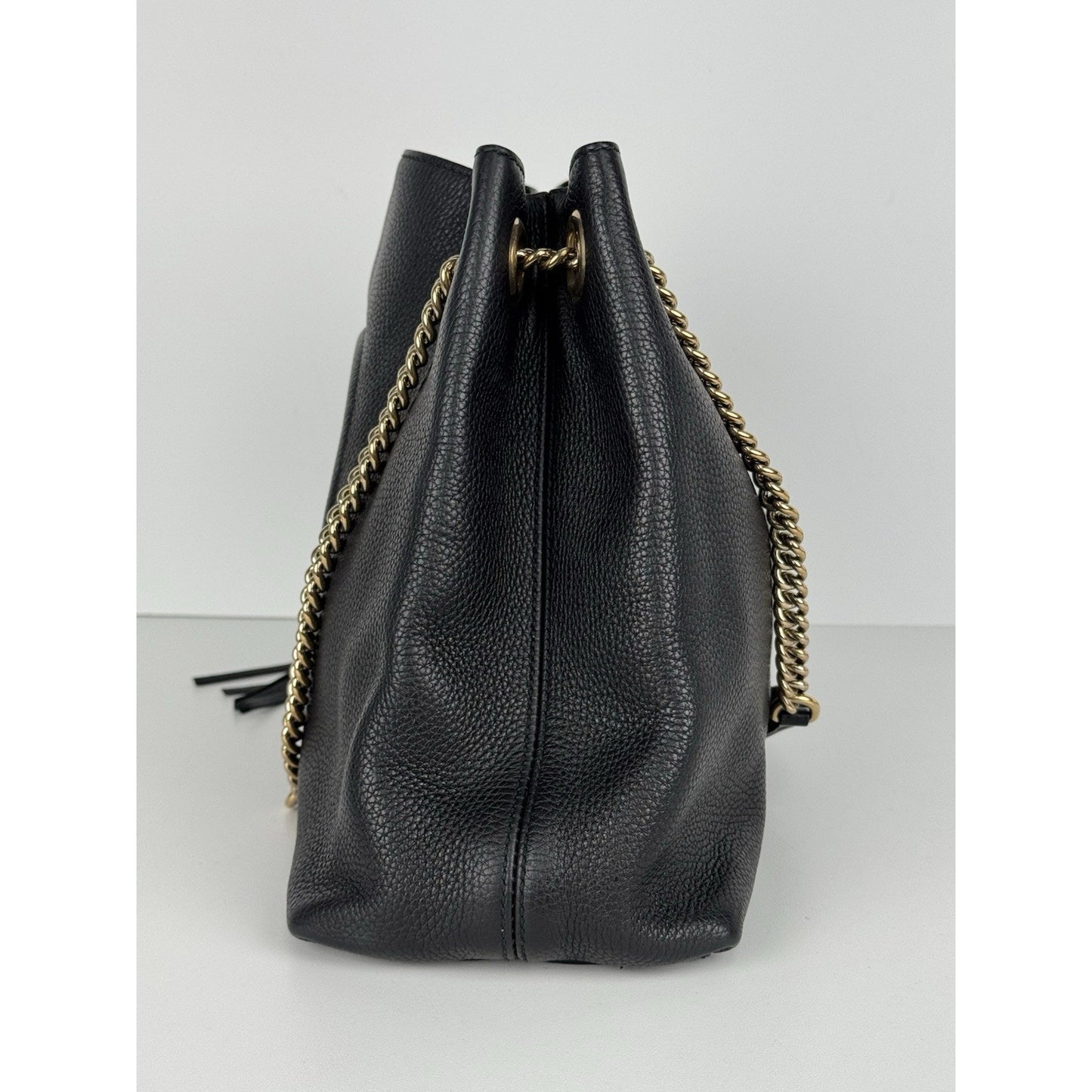 Gucci Soho Black Pebbled Leather Chain Tote Bag C-7