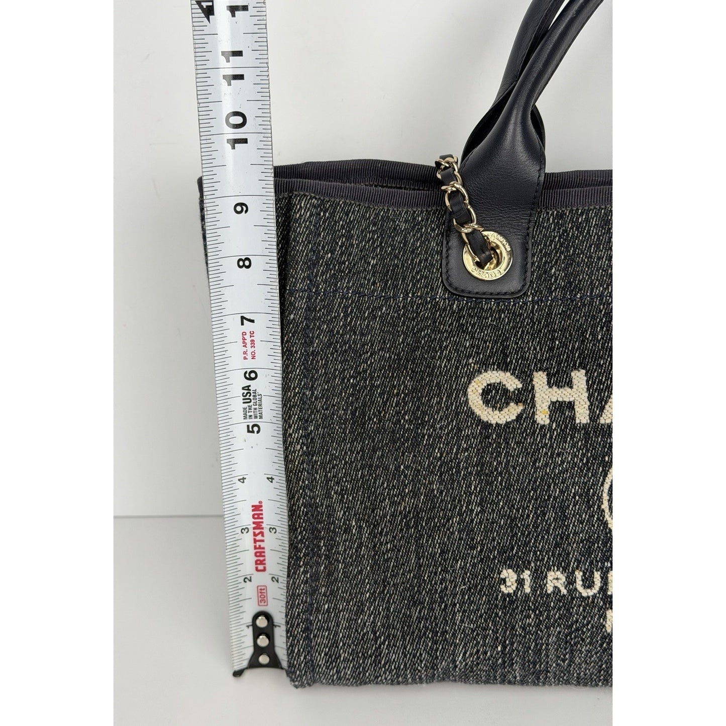 Chanel Denim Deauville Tote Small in Blue and White Toile Canvas NFC E4