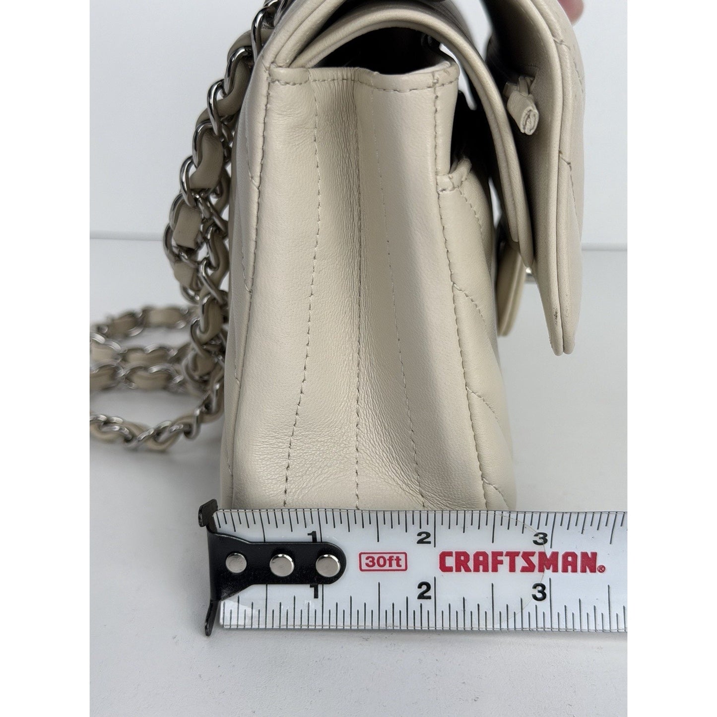 Chanel Small Classic Double Flap Shoulder Bag in Chevron Ivory Leather 2021 U2