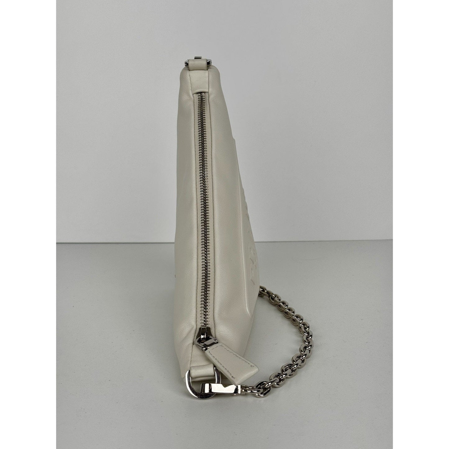 Prada Triangle Logo Shoulder Bag Ivory Leather Silver Hardware